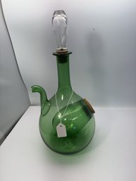 1960s Or 1970s, Empoli, Italy, Mid-century Italian Handblown Green Glass Wine Decanter