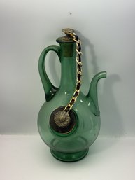 Vintage Green Glass Decanter Or Carafe, Often Referred To As A 'genie Bottle' Style Wine Decanter