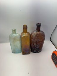Set Of Three Antique, Hand-blown Glass Bottles , Circa 1870s1890s