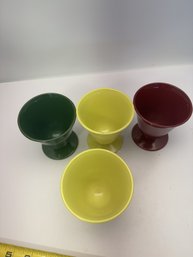 Hazel-Atlas Opaque Milk Glass With A Colored Fired-on Glaze (known As Platonite)  Dessert Or Sundae Cups