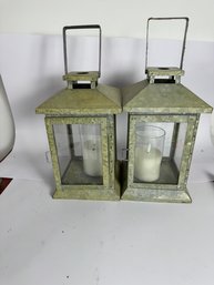 PAIR OF OUTDOOR METAL LANTERNS (11A)