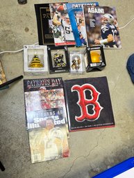 (28A) LOCAL SPORTS BOOKS/MAGAZINES WITH BOSTON BRUIN ORNAMENTS