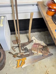 (30A) ANTIQUE TOOL LOT, SAWS, AXES AND MORE!