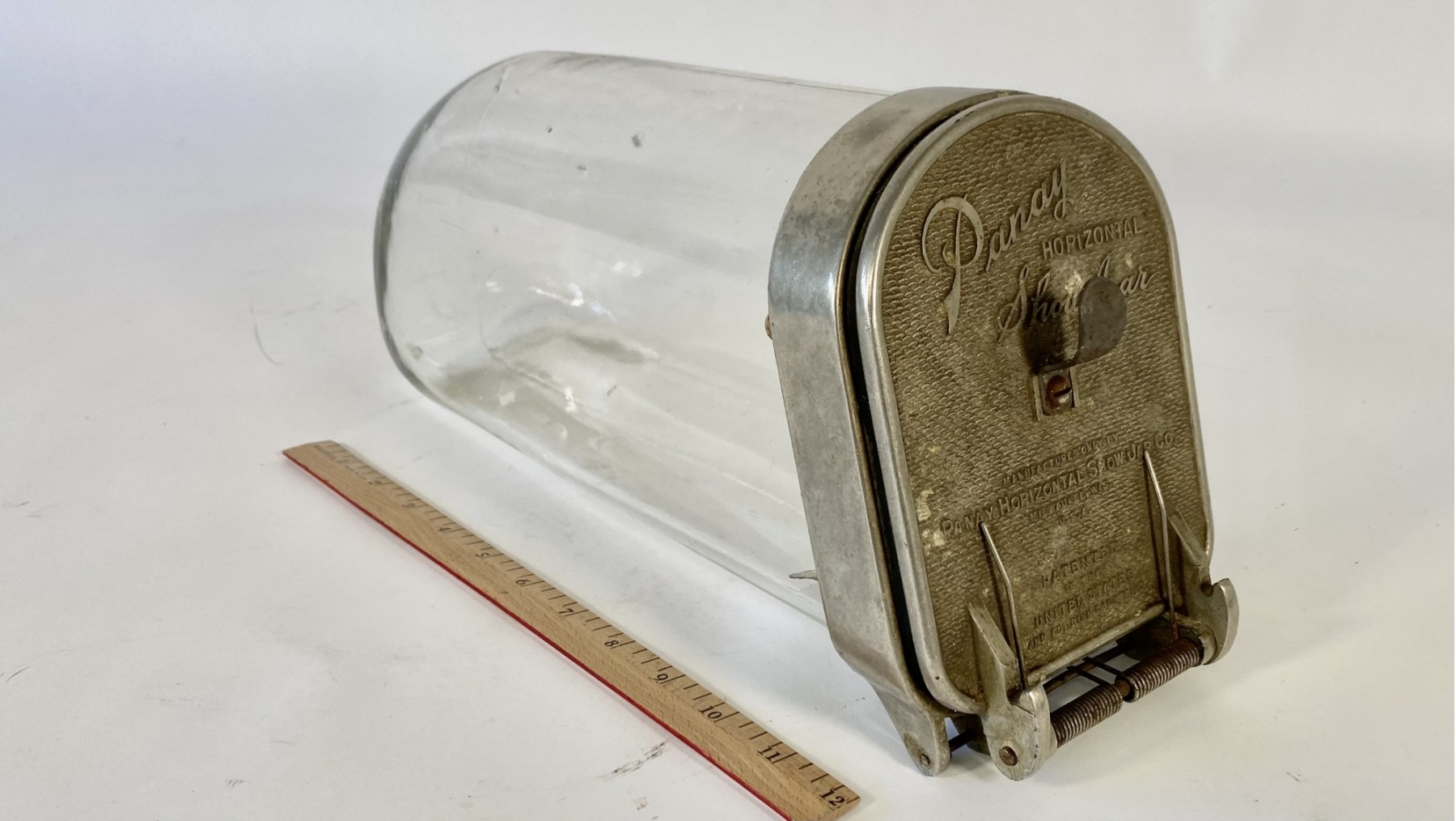 RARE PANAY HORIZONTAL GLASS SHOW JAR 1890's COUNTER TOP CANDY JAR