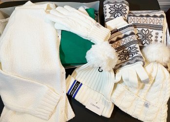 NEW Womens  Ladies, Hats, And Gloves Sets, White Cardigan