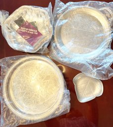 3 Silver Plated Serving Trays In Tarnish-proof Bags, 1 Aluminum Leaf
