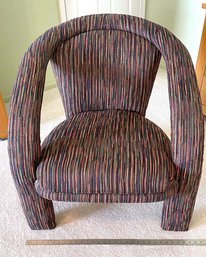 Midcentury MODERN Chair W Padded Woven Fabric, Dark With MultiColor Accents, Very Comfortable And Stable