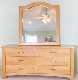 Large Midcentury Modern Dresser And Mirror, Lacquered Birch, Matches Other BR Pieces Sold Separately