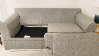 Sleeper Sofa In Grey Tweed With Full-size Pull-out Bed. Includes Accent Pillows