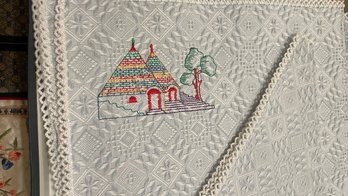 Lot Of Travel Ephemera: Linens Embroidery Silk Tapestry