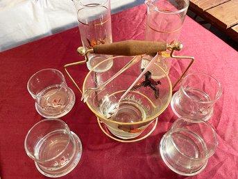 Vintage Wild Pheasant Cocktail Set With Ice Bucket, Tongs, And Mixing Pitchers