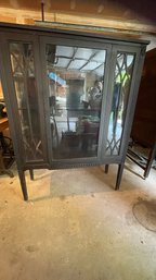 Antique Ebony China Closet Breakfront With Carved Details And Wheels