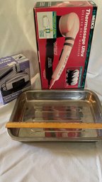 Lot Of 2: NEW In Box Electric Massager, Chrome Broiling Pan For Oven
