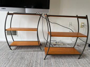Pair Of MODERN Metal And Wood Matching Bookcase Shelves, 26w X 28h X 11d, Blond Wood