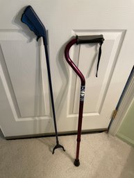Adjustable Metal Walking Cane W Padded Gel Grip And Hand-trigger Picker-upper, Durable Medical Equipment
