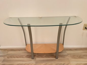 Midcentury Modern Console Table: Glass, Aluminum And Birch