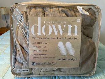 Full Queen Charter Club Down Comforter, Beige Tone On Tone Stripe