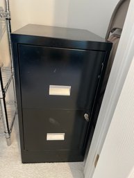 Locking Mini File Cabinet, Two Drawers, Black Metal