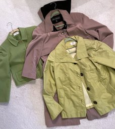 Lot Of Womens Coats: Med Larry Levine Down, M Polka Dot Raincoat, M Gallery Citrine