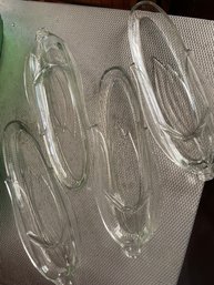 Vintage Glass Corn-on-the-cob Dishes, Set Of 4, Separate Butter And Salt Compartments