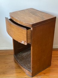 Vintage Curved Sm Nightstand Solid Wood, Needs Repair On Drawerfront 16x14x24