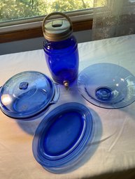 Vintage Glass Cambridge Fruit Bowl, Glass Drink Dispenser,  Serving Platter & 2 Qt Round Baking Dsh & Lid
