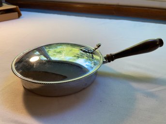 Antique Silver On Copper BedWarmer/Crumb Catcher W/ Wooden Handle, 11inches, Embossed, From Italy Permabrite