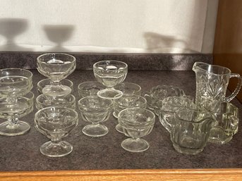 Lot Of Vintage Ice Cream Parfait Cups In Three Sizes, Sugar & Creamer Sets, & Jeanette Cube Sugar And Creamer