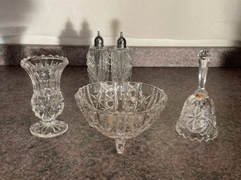 Vintage Zajecar Hand Carved Lead Crystal Bell, Princess House Bblood Crystal Footed Bowl, Crystal Bud Base