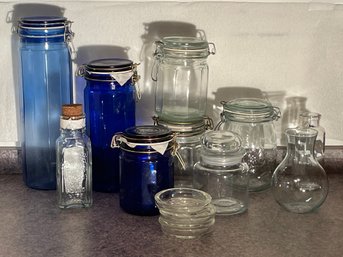 Glass Canisters Blue Clear, Blythewood Bee Company's Muth Honey Jar, Vintage Hazel-Atlas Glass Coasters