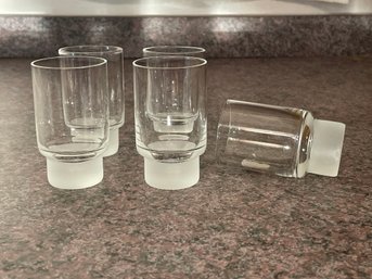5 Vintage Frosted Base Crystal Shot Glasses 2oz. Small Collectible