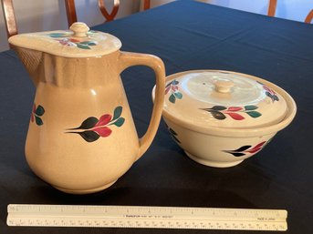SP Wattware Vintage Cream  1960s Pottery, Covered Baking Dish & Covered Picture