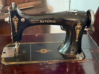 Vintage National Singer Sewing Machine In Mahogany Cabinet  Fully Working Knee Switch