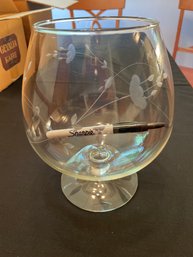 (3)  NEW In Boxes 9inch Tall Vintage Etched Brandy Snifter Glasses From Princess House Wedding Or Novelty Use