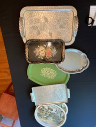 Vintage Serving Trays, WENDELL AUGUST HAMMERED ALUMINUM HORSE TRAY, Grove City, HAMMERED WILD ROSE