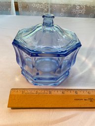 Vintage Fostoria Blue Crystal Old Fashioned Candy Dish With Lid