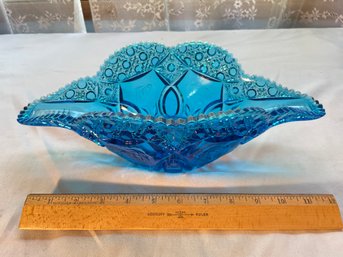 Vintage Kemple Blue Glass Wheatonware Napoleon Hat Banana Bowl