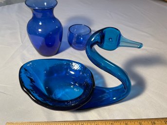 Vintage Blue Murano Glass Swan Bowl (jars For Comparison-not Cobalt)