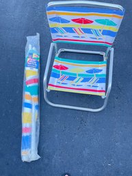 Large Striped Rio Beach Umbrella & Low Profile Beach Chair