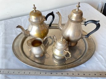 Vintage Royal Holland Five Piece Pewter Tea And Coffee Set & Platter Made In Holland