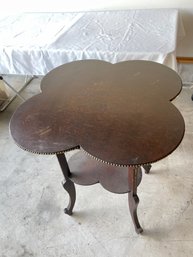 Antique Cloverleaf Mahogany Table With Nail Head Trim 24x24x31