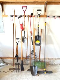 Lot Of Garden Tools Shovels Broom Hose Sprayer Rakes Hacksaw