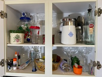 Lot Of Kitchen Wares Coffee Pots  Liquid Dispensers Vases Glasses Glue Etc.