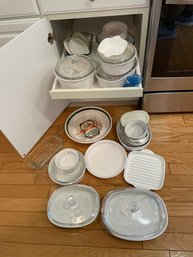 Lot Of Bakeware Corningware Bowls Pasta Server Lids Etc.