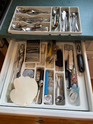Lot Of Silverware Spoons Knives Forks Cheese Grater Pizza Cutter Etc.