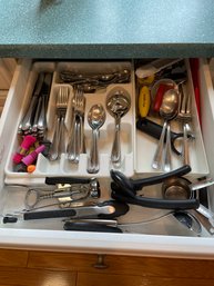 Lot Of Utensils Silverware Corkscrew Ice Tongs Can Opener