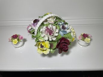 Royal Doulton Bone China Mini-Flower Basket And Pots