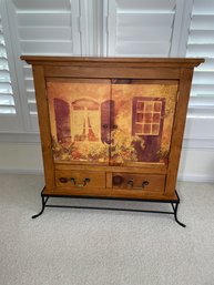 Wood Painted Cabinet Credenza With Black Iron Base 3 Ft High