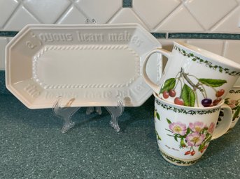 Pfaltzgraff China Bread Platter Dish, 3 Dunoon Bone China Mugs From Dunoon