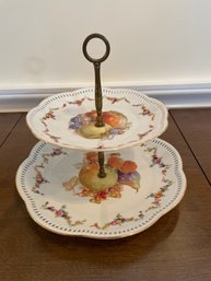 Vintage Two Tier Schumann Arzberg Porcelain Serving Plate With Floral & Fruit Design & Gold Trim Germany